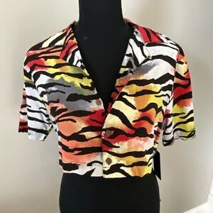 Ed Hardy cropped Colorful Zebra Print Women's Top
